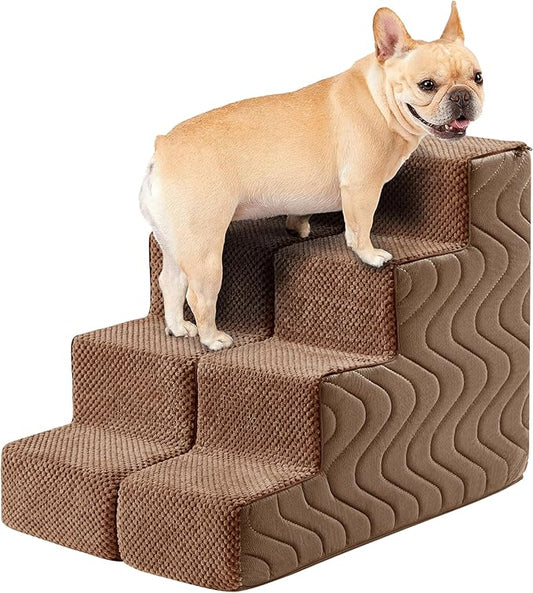 Dog Stairs for Bed, Dog Steps for High Bed, Pet Steps for Small Dogs and Cats, Non-Slip Balanced Pet Ramp Indoor (Brown, 18.2" H x 15" W x 24" L, 4)