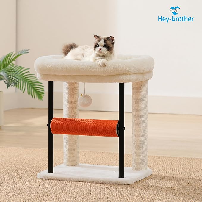 Hey-brother Cat Tree, Cat Scratching Posts with Bed, Sturdy Tower with Fully Sisal-Wrapped Columns and Plush Toy Ball for Indoor Kittens, 18.9 inches, Beige MPJ010SM