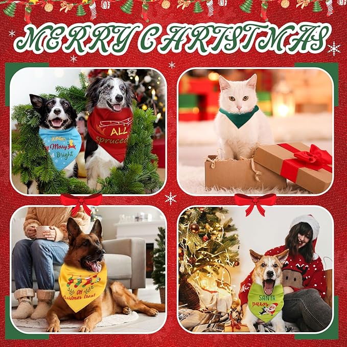 200 Pcs Christmas Dog Bandanas Bulk with Holiday Sayings, Washable Adjustable Pet Triangle Scarf Bibs, Xmas Grooming Accessories for Small Medium Large Dogs Cats Christmas Costume Decor