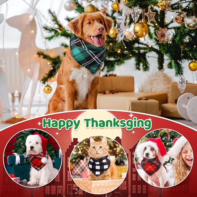 Sanwuta 100 Pieces Christmas Dog Bandanas Bulk Classic Plaid Dog Bandanas for Dogs Triangle Scarf Plaid Dog Kerchief for Christmas Small Medium Large Pet Costume Accessories Decoration