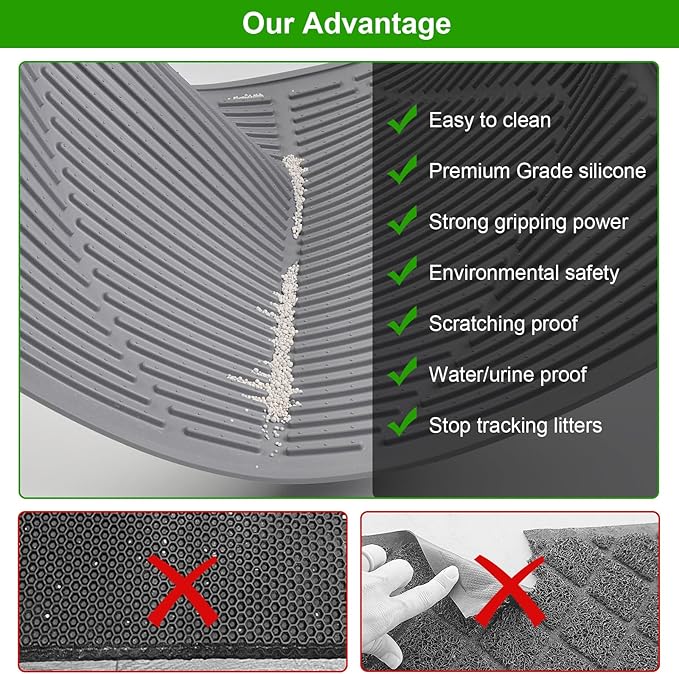 Gosmol Waterproof Cat Litter Mat XXL, 38" x 25" Litter Trapping Mat，Kitty Litter Box Mats Extra Large Easy Clean, Litter Trapping Catcher Mat, Cat Supplies & Accessories for Indoor Cats -Grey