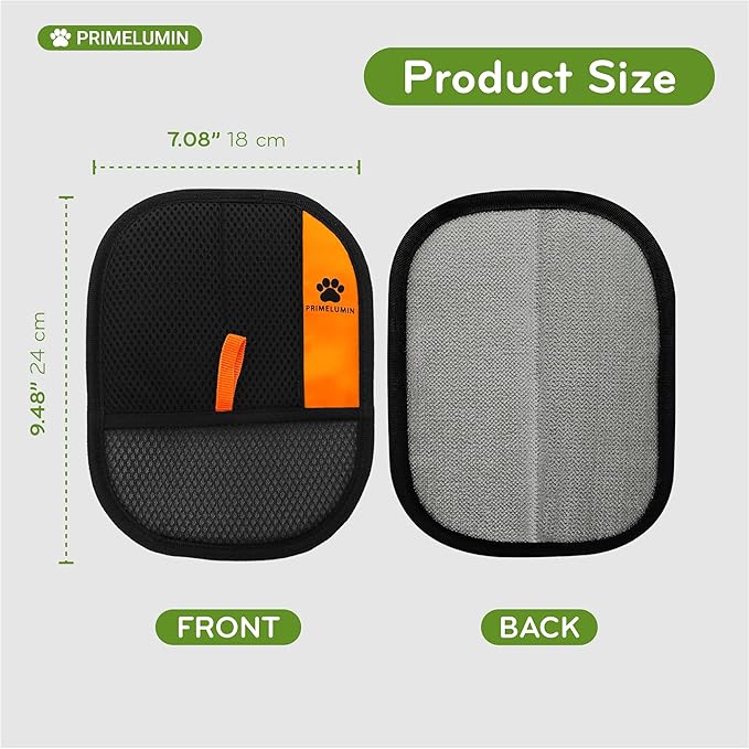 Electrostatic Pet Hair Remover Glove – Reusable & Washable Mitt for Dogs & Cats, Quickly Removes Fur from Furniture, Carpet, Car Seat & Clothing (Black/Orange)