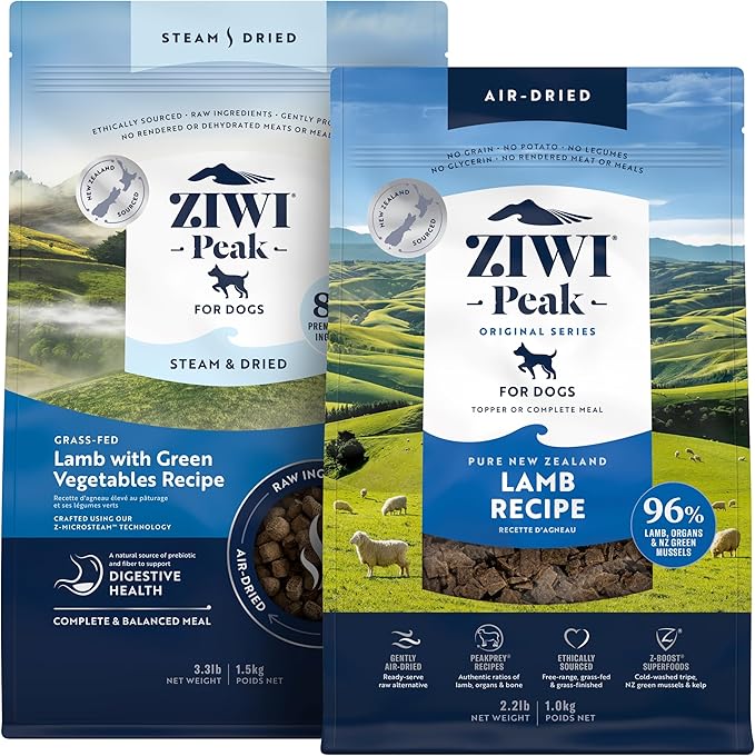 ZIWI Peak Medium Lamb Dry Dog Food Bundle- Air-Dried Lamb (35.2oz) + Steam & Dried Lamb w/Vegetables (52.8oz)