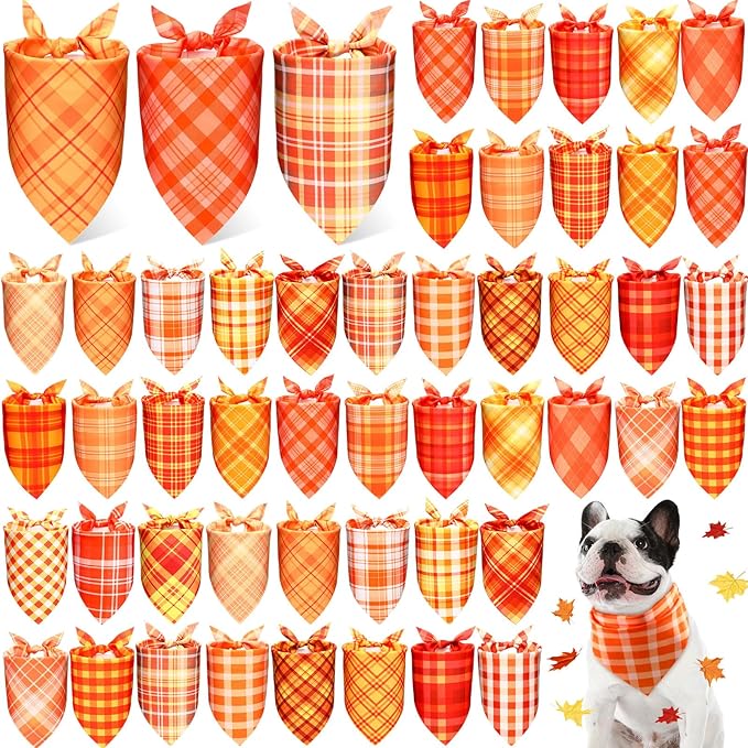 Abbylike 50 Pcs Fall Plaid Dog Bandanas Bulk Thanksgiving Bandanas for Dogs Triangle Kerchief Bibs Scarf for Pets Autumn Costume Photo Props Accessories Pet Shops, 25 Styles (31.5 x 21.7 x 21.7)
