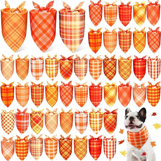 Abbylike 50 Pcs Fall Plaid Dog Bandanas Bulk Thanksgiving Bandanas for Dogs Triangle Kerchief Bibs Scarf for Pets Autumn Costume Photo Props Accessories Pet Shops, 25 Styles (31.5 x 21.7 x 21.7)