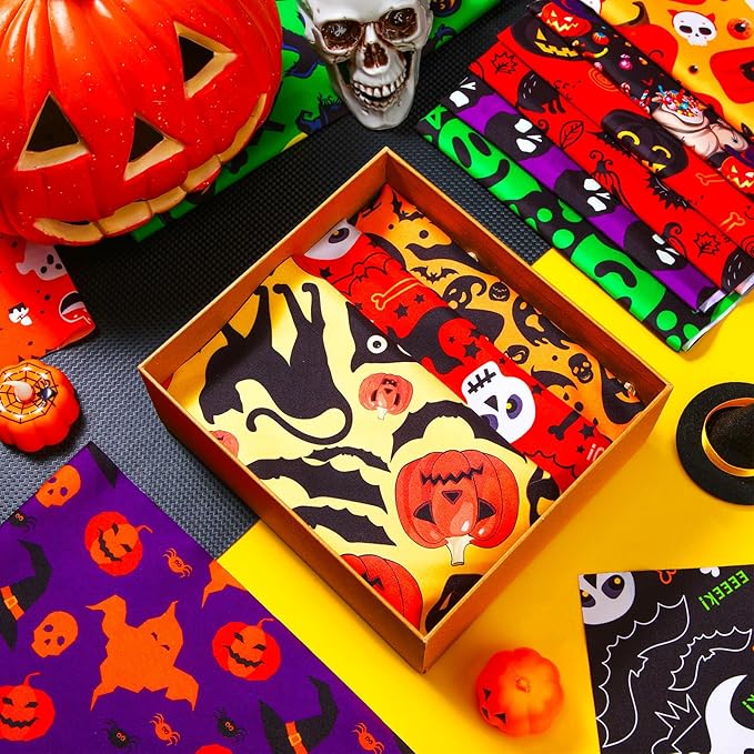 100 Pcs Halloween Dog Bandanas Bulk Pumpkin Black Cat Skull Dog Bandanas Adjustable Pet Bibs Triangle Scarf Halloween Holiday Costume for Small Medium Pet Puppy