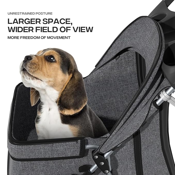 Cat Dog Stroller,3-Wheels Pet Stroller for Medium/Puppy Dogs 30 Lbs, Cat Strollers for 1 Cats, Foldable Dog Stroller with Storage Basket and Cup Holder, Breathable Mesh Grey