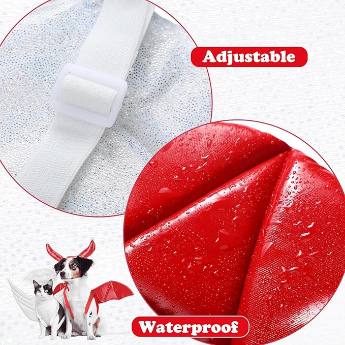 Pet Halloween Costume Angel Dog Costume Wings and Dog Devil Cat Angel Devil Cosplay Outfit Fits Many Pets for Christmas, Halloween Parties, Gifts for Dog & Cat Lovers(White, Red)