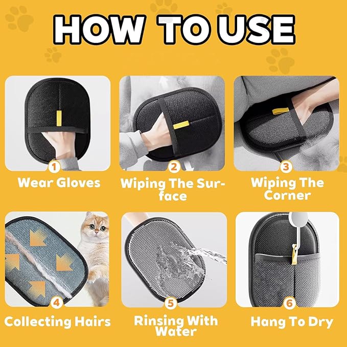 Pet Hair Removal Glove for Cats & Dogs, Efficient Grooming Gloves for Pet Hair, Cat Grooming Gloves for Hair Removal，Reusable Cat & Dog Hair Remover for Couch, Furniture, Carpet, Curtain(2Pcs)