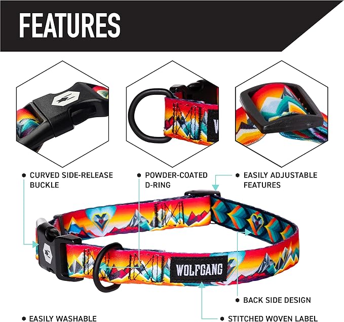 Wolfgang Heavy Duty Martingale Dog Collar with Quick Release Nylon Buckle for Walking & Training, MountainVibes Print, Medium