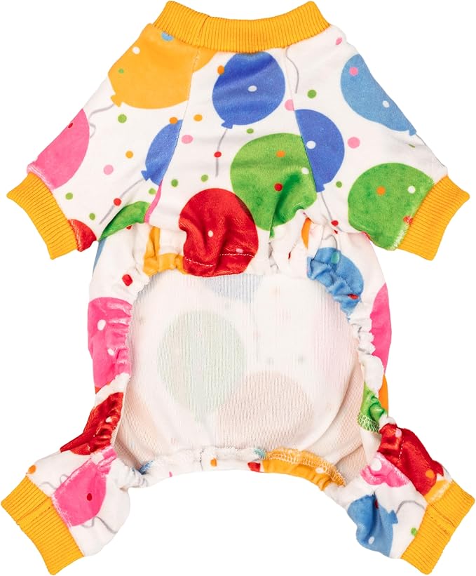 Fitwarm Balloon Dog Fleece Pajamas, Birthday Outfit for Small Dogs Boy Girl, Cozy Pet Onesie with Feet, White, Yellow, Red, Blue, Green, Large