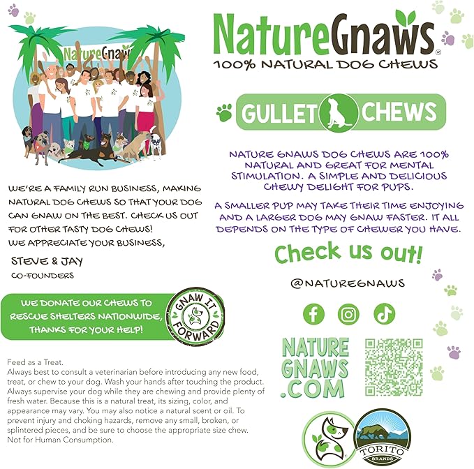 Nature Gnaws Beef Gullet Chews for Small Dogs 4-5" (10 Count) - Natural Beef Jerky Stick Dog Chew Treats - Rawhide Free