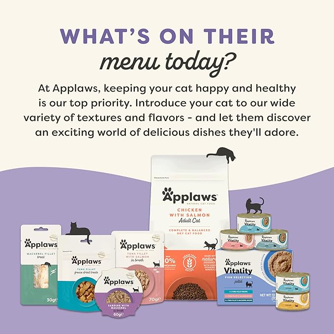 Applaws Vitality Wet Cat Food in Broth, Natural Cat Food with Added Vitamins & Minerals, Grain-Free, Carrageenan Free, Variety Selection in Broth (12 Count, 2.47 oz Cans)