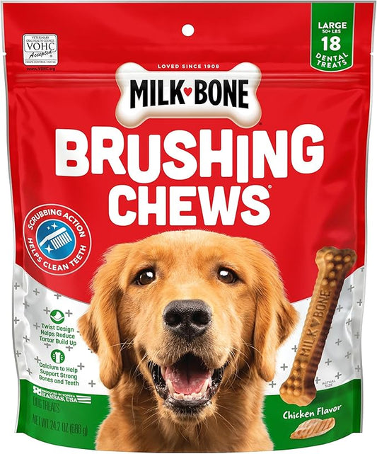 Milk-Bone Original Brushing Chews 18 Large Daily Dental Dog Treats Scrubbing Action Helps Clean Teeth