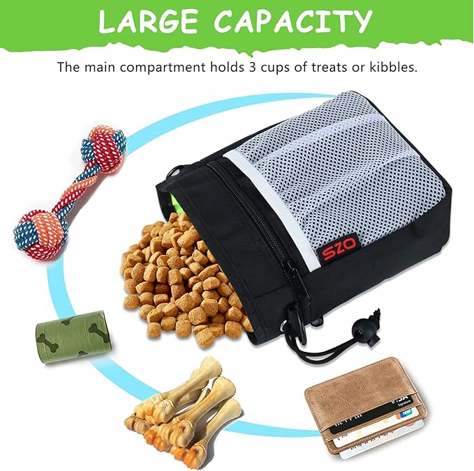 Dog Treat Pouch - 3 Ways to Wear Treat Pouches for Pet Training and 2 Pieces Clicker Taining for Dogs, Dog Training Treat Pouch Bag and Dog Clicker for Training with Waist Belt Shoulder Strap - Black