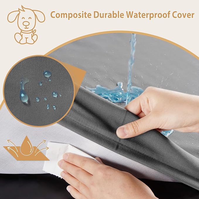 BFPETHOME Outdoor Dog Bed for Large Dogs, Waterproof, Orthopedic with Removable Washable Cover, Egg Crate Foam Mat (36 x 27 In, Dark Grey)