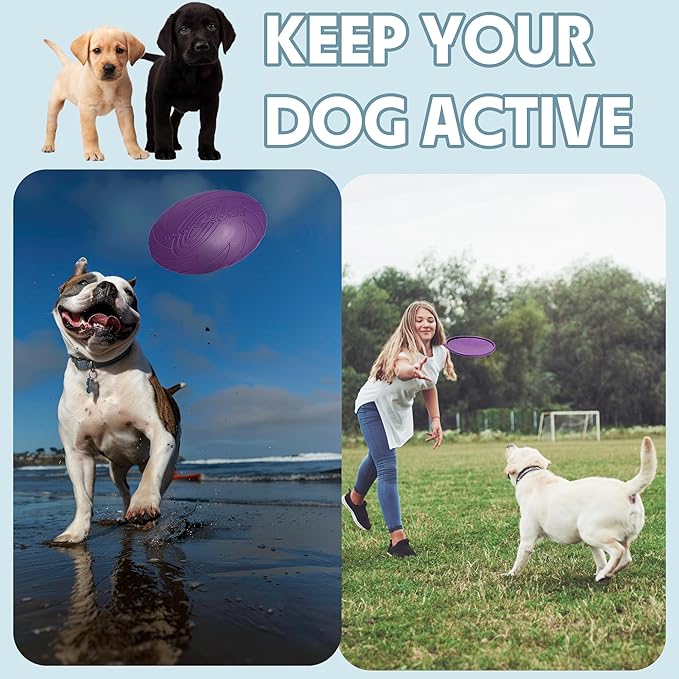 Indestructible Flying Disc, Interactive Flyer Toy for Small Medium Large Dogs, Soft Lightweight Catch and Fetch Toy, Floats in Water & Safe on Teeth, 9.05 Inch (Purple, 1Pcs)