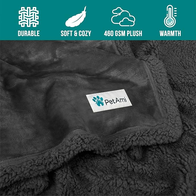 PetAmi Dog Blanket for Medium Large Dogs, Pet Bed Blanket Cat Puppy Kitten, Fleece Furniture Couch Cover Protector Sofa Car, Soft Sherpa Dog Throw Plush Reversible Washable, 40x60 Solid Dark Gray
