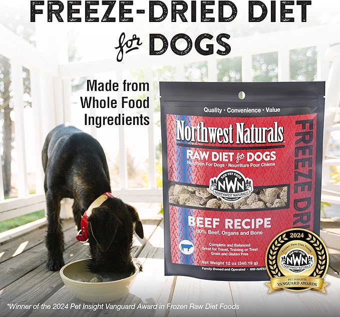 Northwest Naturals Freeze-Dried Beef Dog Food - Bite-Sized Nuggets - Grain-Free, High-Protein, Raw Diet, Human-Grade Ingredients, All Natural, Premium Quality, Healthy & Nutritious - 12 Oz