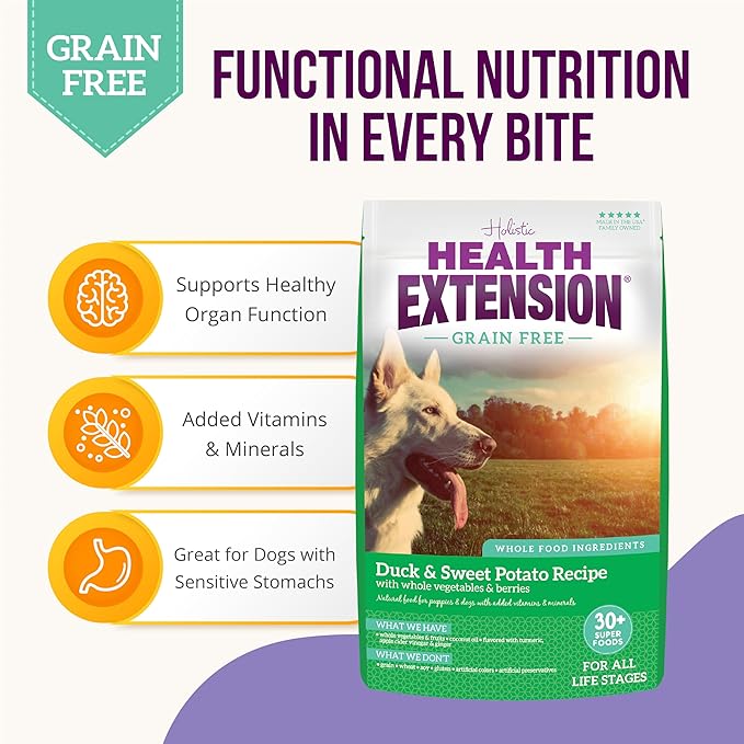 Health Extension Grain Free Duck & Sweet Potato Dry Dog Food (23.5 lb / 10.66 kg) - Lean Protein Formula with Turmeric & Antioxidants for Healthy Skin & Digestion