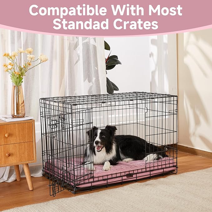 OhGeni Orthopedic Waterproof & Machine Washable Dog Bed for Medium Large Pets, Suitable for Crates, 25D Egg Crate Foam, Non-Slip Bottom & Removable Cover, 35 Inches(Pink)