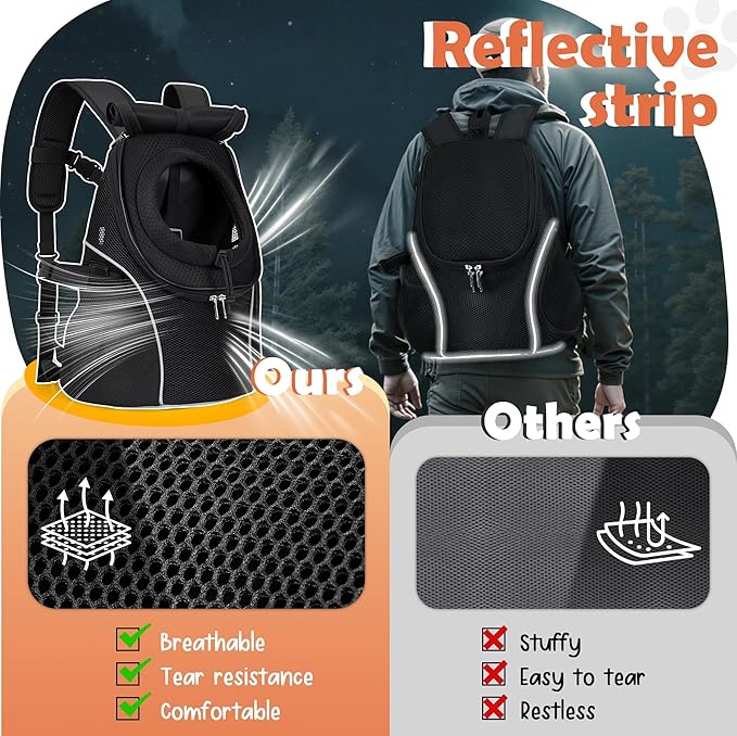 WOYYHO Pet Dog Carrier Backpack with Top and Side Windows, Small Dog Front Backpack Ventilated Mesh Dog Back Pack with Safety Belt for Travel Hiking Outdoor Adventures (Size S: 2-4.5 lbs, Black 2.0)