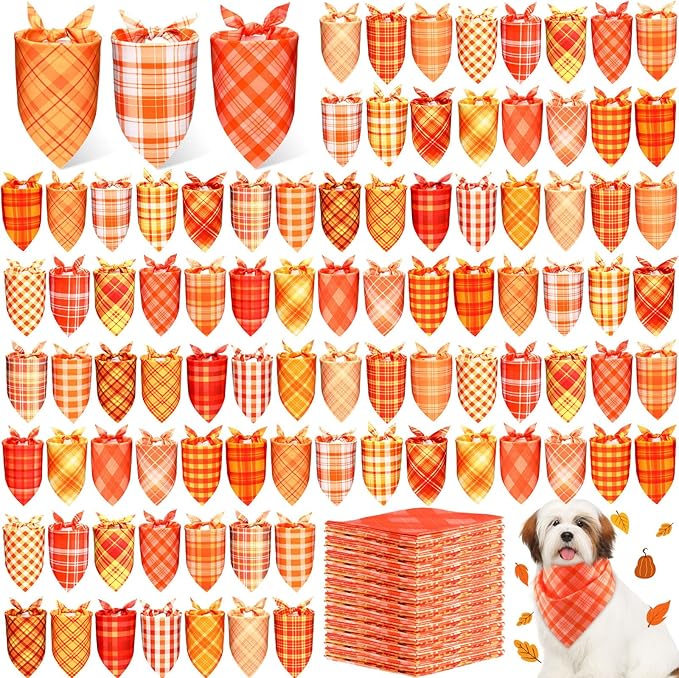 Abbylike 200 Pcs Fall Plaid Dog Bandanas Bulk Thanksgiving Bandanas for Dogs Pets Triangle Kerchief Bibs Scarf Set for Pets Autumn Costume Photo Props Accessories Pet Adoption Shops Events, 25 Styles