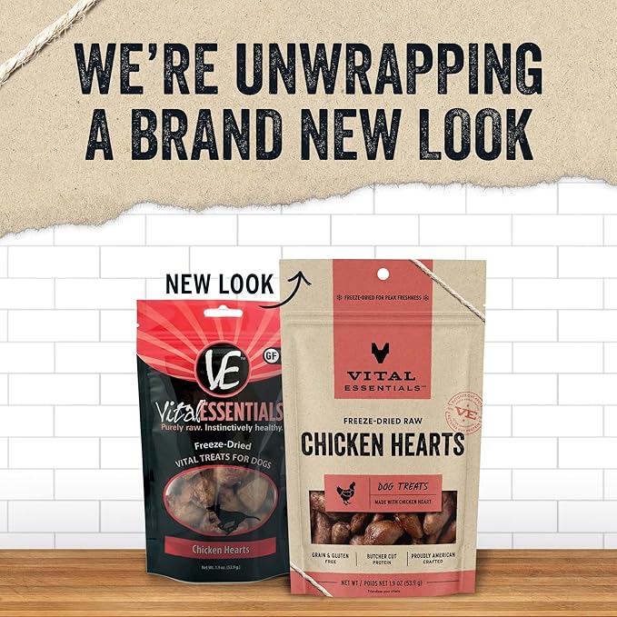 Vital Essentials Chicken Hearts Dog Treats, 1.9 oz | Freeze-Dried Raw | Single Ingredient | Premium Quality High Protein Training Treats | Grain Free, Gluten Free, Filler Free