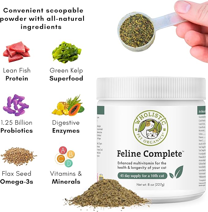 Wholistic Pet Organics Feline Complete - 8 Oz - Multivitamin & Probiotic Powder for Cats - Natural Cat Food & Digestive Support