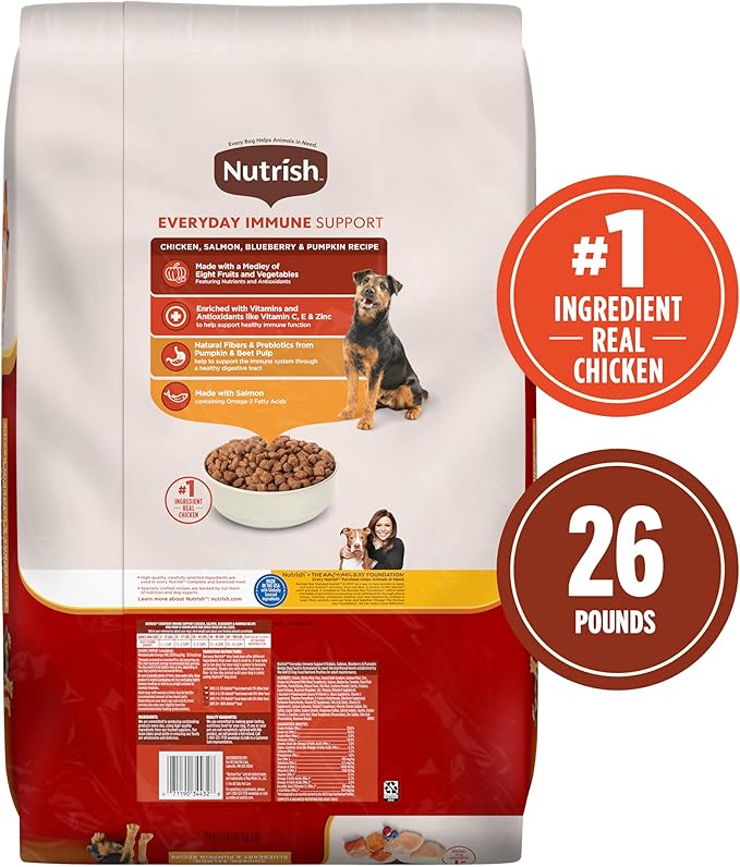 Nutrish Everyday Immune Support Chicken, Salmon, Blueberry & Pumpkin Recipe Dry Dog Food, 26 lb. Bag (Rachael Ray)