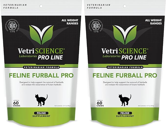 VETRISCIENCE Veterinary Strength Hairball Control for Cats - Cat Hairball & Digestion Support for Cats Skin & Coat Health Formula - Chicken Flavor - 60 Chews (Pack of 2)