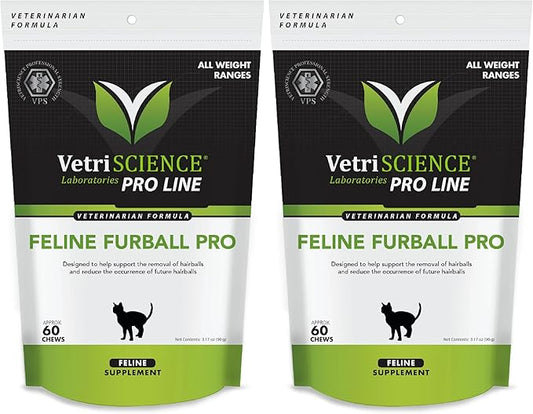 VETRISCIENCE Veterinary Strength Hairball Control for Cats - Cat Hairball & Digestion Support for Cats Skin & Coat Health Formula - Chicken Flavor - 60 Chews (Pack of 2)