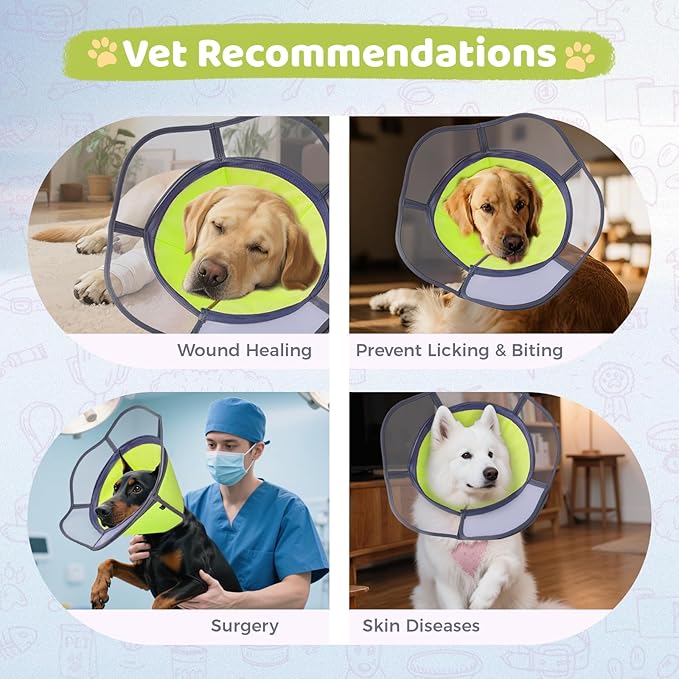Soft Dog Cone Collar After Surgery Recovery,Adjustable E-Collar with Removable Shield,Lightweight,Breathable Anti-Licking Protective Cone for Large,Medium,Small Pets (Neon Green, XXL(Neck:20''-25''))