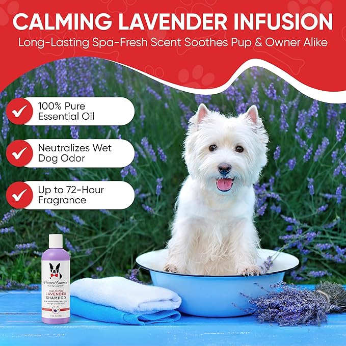 Warren London Calming Lavender Dog Shampoo | Softening Aloe Vera & Essential Oils for Dogs | Leaves Coat Silky & Smelling Amazing | Gentle & Soap-Free | Made in USA – 17 oz