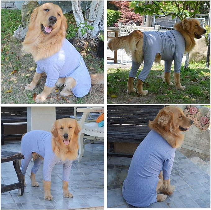 Lovelonglong Four Feet Dog Lightweight Pajamas, Pure Cotton Dog Jumpsuits 4 Legs Dog Onesies T-Shirt Stylish PJS Puppy Costume for Large Medium Small Dogs Gray XS