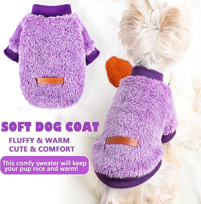 Fleece Dog Sweater Soft Fuzzy Warm Clothes for Small Dogs Girl Boy Soft Winter Coat Flannel Puppy Jacket Pet Clothes Outfit Sweater for Chihuahua, Bulldog, Dachshund(XXS,Purple)