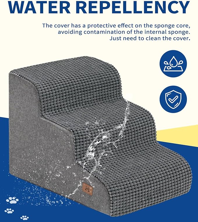 Dog Step for Bed, Dog Stair 3-Step 35D Pet Stair 15.7" H for High Bed or Sofa Non-Slip Balanced Pet Step Indoor, Grey