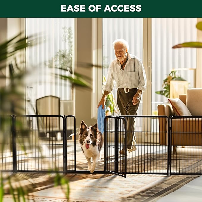 FXW Homeplus Unleashed Indoor Dog Playpen - Stress-Free and Safe Play, Heavy Duty 32 Inch 16 Panels Dog Pen for Small and Medium Dogs, Black│Patented