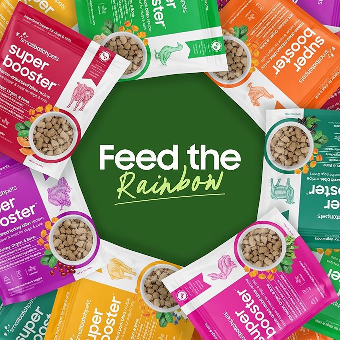 smallbatch Freeze Dried Dog Treats, Superfood Food Topper Beef Bites for Dogs & Cats, Probiotics, Organic Ingredients, High Protein, Grain Free Healthy Treat Food Topper, Made in The USA, 7 oz Bag