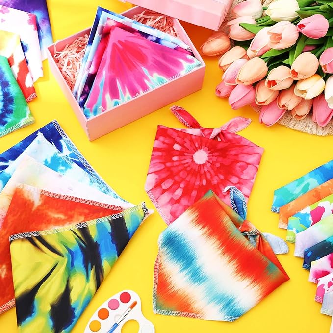 Geyoga 240 Pcs Halloween Dog Bandanas Bulk Thanksgiving Pet Bandanas Adjustable Fall Triangle Dog Grooming Scarf Bibs Kerchief for Small Medium Large Cats Pet Costume A(Tie Dye)