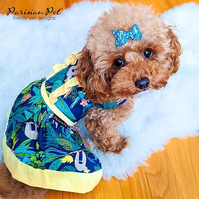 Parisian Pet Amazonia Dress - Leafy Summer Clothes for Dogs - Magic Strap Closure Beach Outfit - Lightweight Dressy Outfit - Dresses for Medium Dogs Girl M