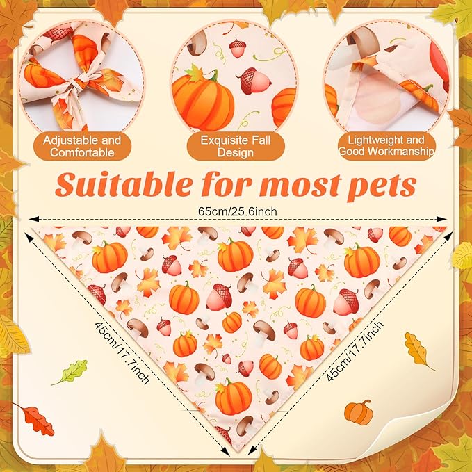 Chunful 30 Pcs Thanksgiving Fall Bandanas for Dogs Autumn Dog Bandanas with Maple Leaves Pumpkin Patterns Soft Bibs Triangle Doggie Scarf for Small Medium Large Pet Costume 25.6 x 17.7 x 17.7 Inch