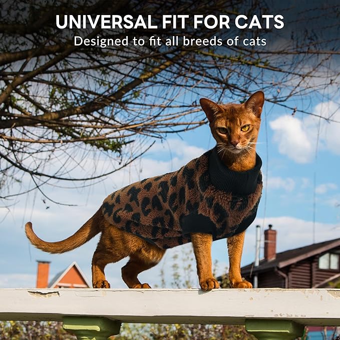 PUMYPOREITY Cozy Fleece Cat Sweater - Stretchy & Warm Knitted Cat Shirt, Super Soft Kitten Sweater, Machine Washable Pet Clothing for Comfort & Style, Brown, XL