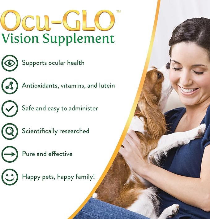 Ocu-GLO PB Vision Supplement for Medium & Large Dogs – Easy to Administer Powder Blend with Lutein, Omega-3 Fatty Acids, Grape Seed Extract & Antioxidants to Promote Eye Health, 90ct Powder Capsules
