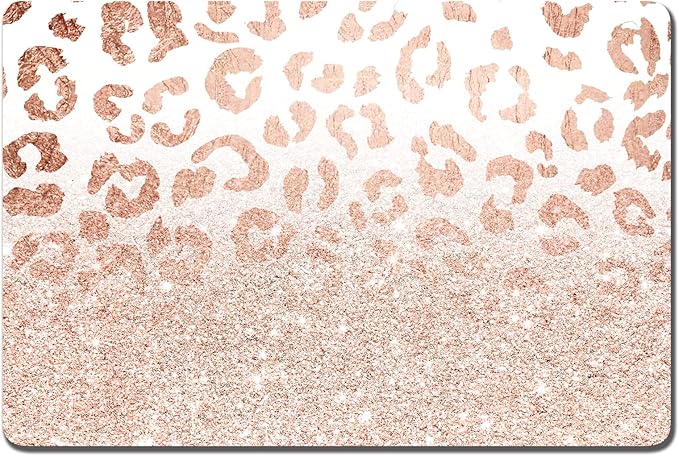 Rnivvi Dog Food Mat, 16" x 24" Leopard Absorbent Dog Cat Bowl Mat for Food and Water, Cute Anti-Slip Rubber Pet Feeding Rug Protect Floors, Puppy Placemat for Feeding & Watering Supplies, Rose