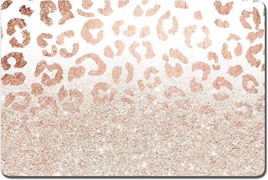 Rnivvi Dog Food Mat, 16" x 24" Leopard Absorbent Dog Cat Bowl Mat for Food and Water, Cute Anti-Slip Rubber Pet Feeding Rug Protect Floors, Puppy Placemat for Feeding & Watering Supplies, Rose