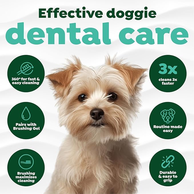 TropiClean Fresh Breath TripleFlex Toothbrush for Small & Medium Dogs | 360-Degree Dog Dental Cleaning | Dog Toothbrush for Small & Medium Breeds