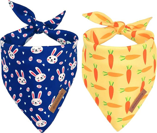 Realeaf Easter Dog Bandanas 2 Pack, Triangle Reversible Pet Scarf for Boy and Girl, Premium Durable Fabric, Holiday Bandana for Small Medium Large and Extra Large Dogs (Small)