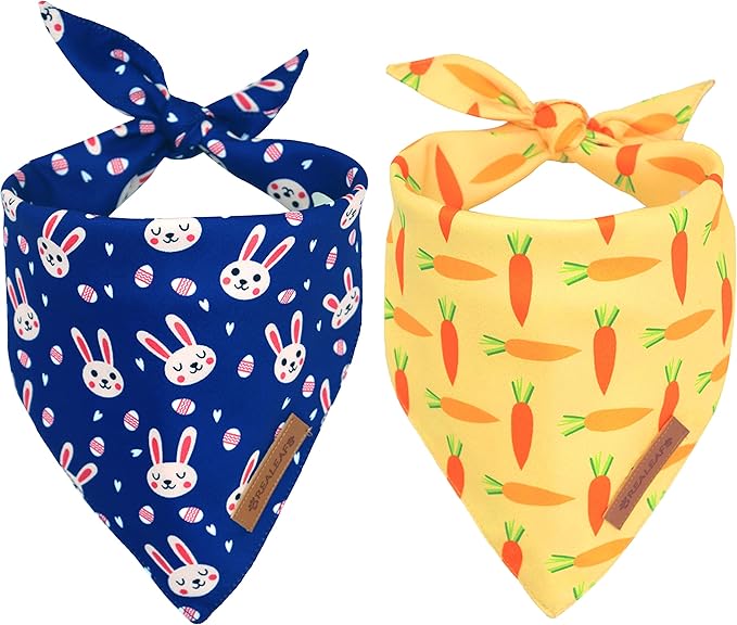 Realeaf Easter Dog Bandanas 2 Pack, Triangle Reversible Pet Scarf for Boy and Girl, Premium Durable Fabric, Holiday Bandana for Small Medium Large and Extra Large Dogs (X-Large)