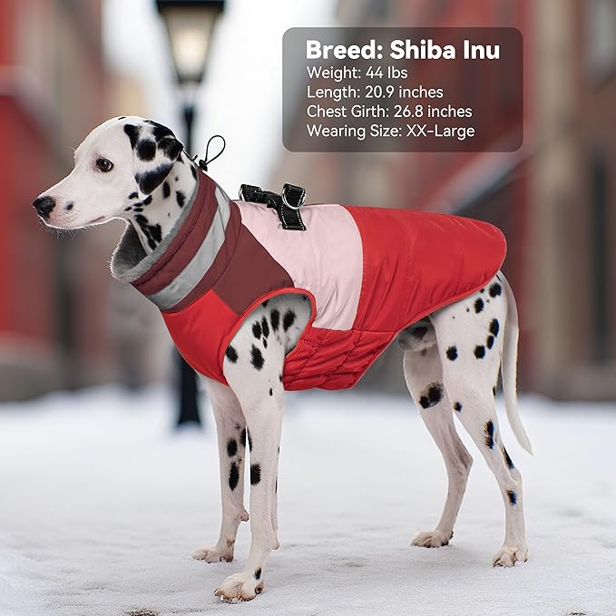 Dog Coats for Small Dogs, Waterproof Warm Dog Winter Jacket with Harness Built in, Reflective Puppy Cold Weather Coats Zip-up Pet Vest with Fleece Lined Dogs Snowsuit, Red Small